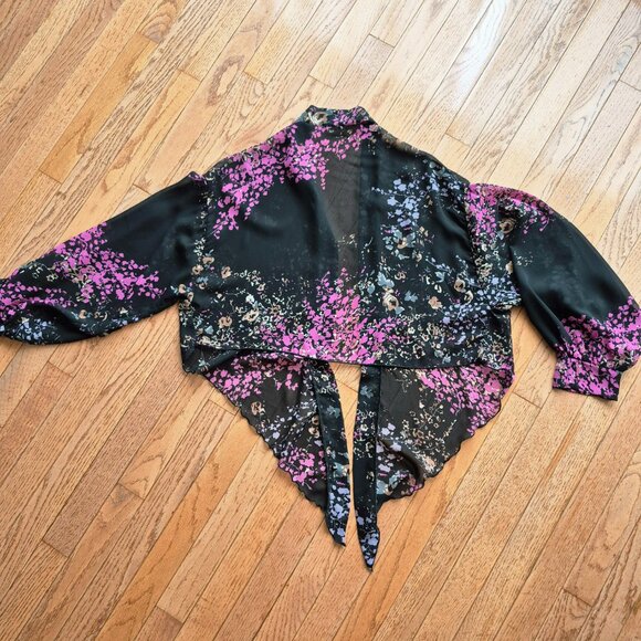 Lightweight Chiffon Open Front Cardigan Front Tie Blouse O/S - Picture 7 of 12